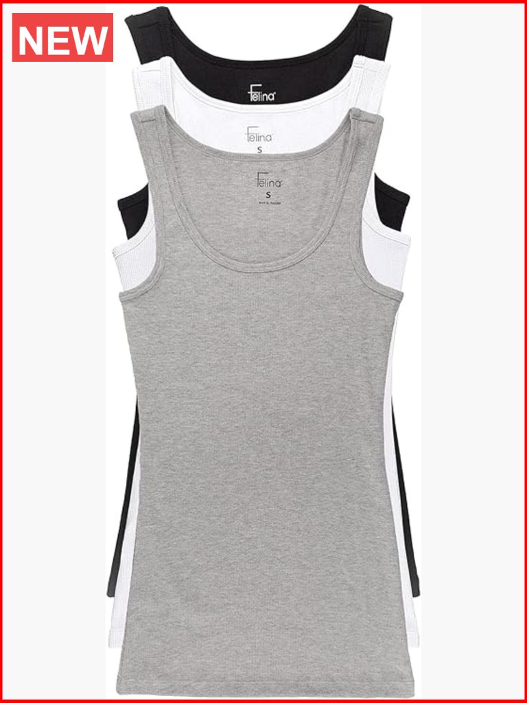 Cotton Ribbed Tank Top - Women's Workout Sleeveless Scoop Neck